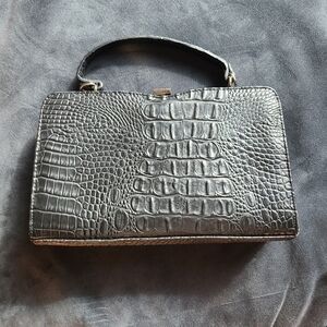 FAUX Crocodile handbag with shoulder strap - black